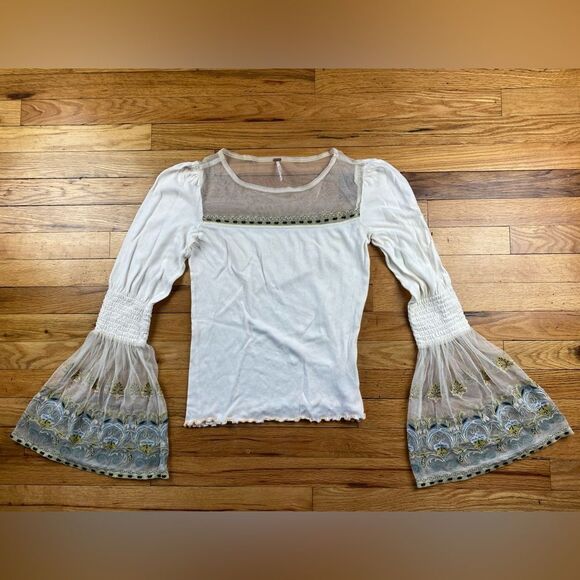 Free People Womens High Tides Knit Blouse, Off-White Size SP - Picture 2 of 10